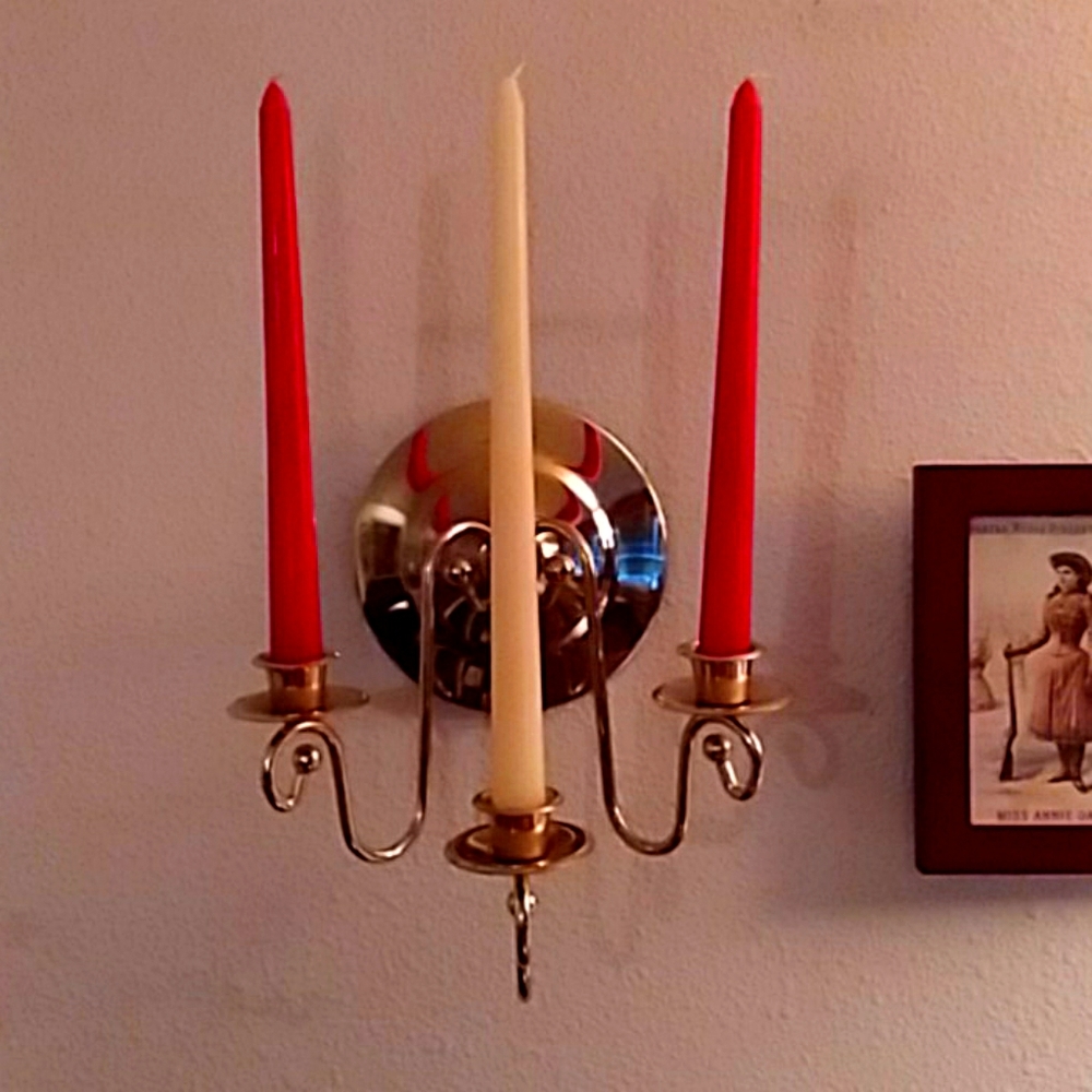 Pair Brass 3 holder sconces